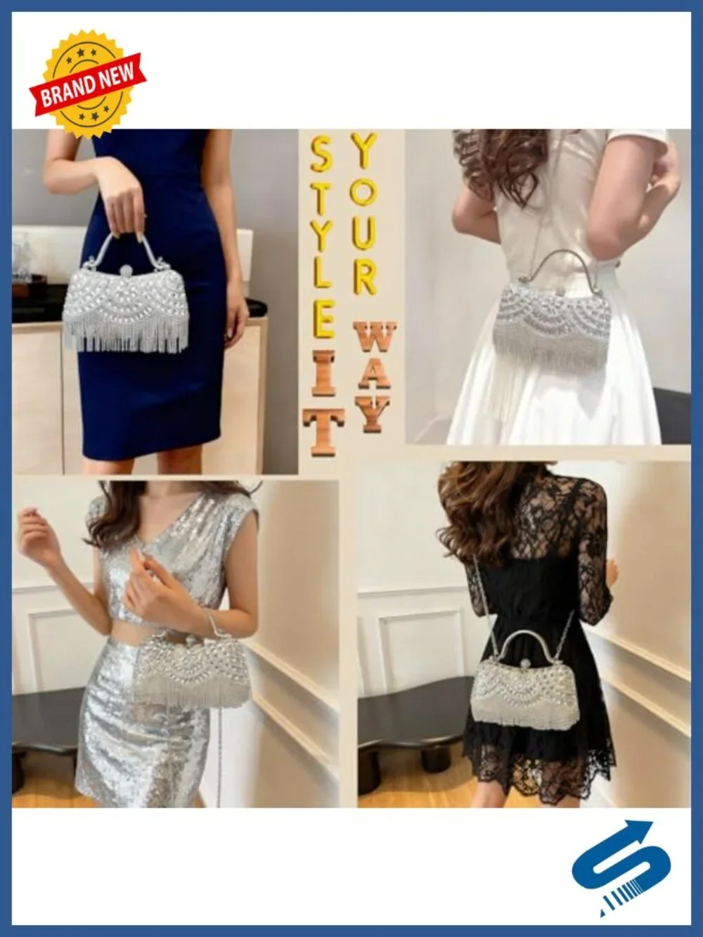 Rhinestone Fringe Clutch Evening Bag Sparkly Formal Purse with Chain Strap